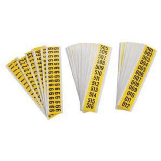 Brady Repositionable Individual Number and Letter Label Set, 001 to 999, 5/8" H, Black on Yellow
