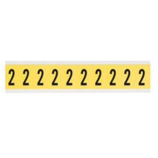 Brady Repositionable Individual Number and Letter Labels, 2, 1" H, Black on Yellow