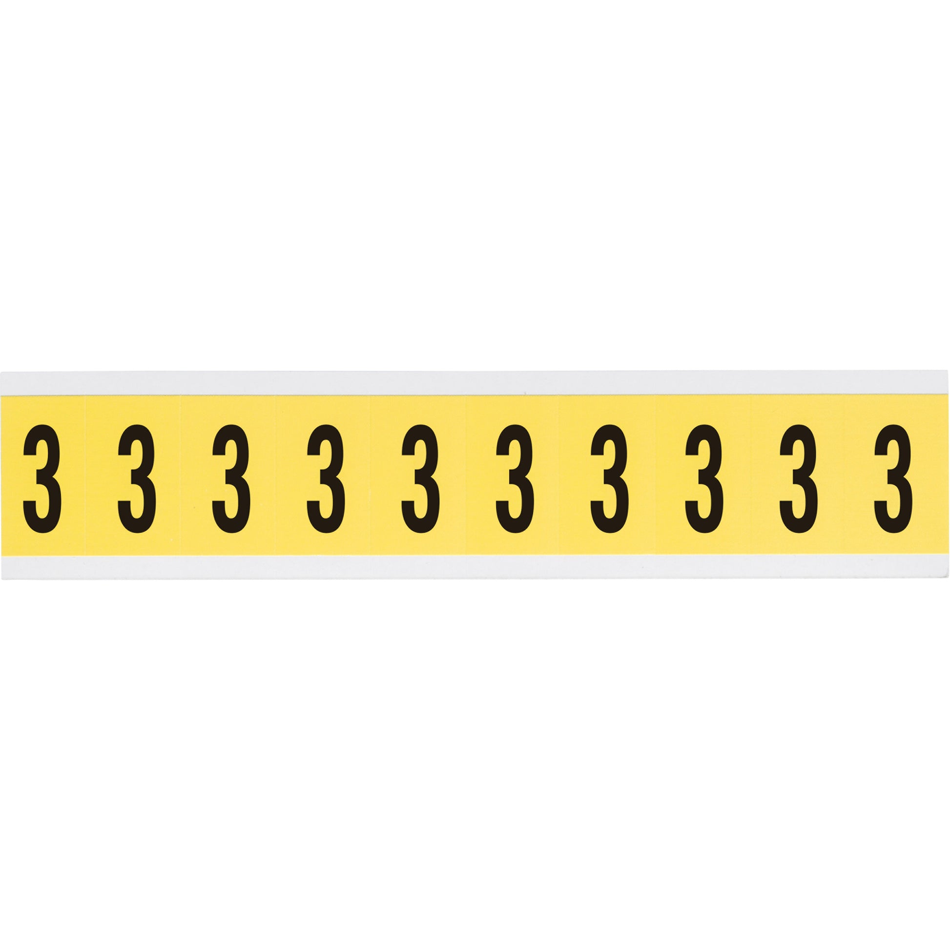 Brady Repositionable Individual Number and Letter Labels, 3, 1" H, Black on Yellow