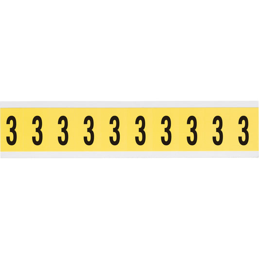 Brady Repositionable Individual Number and Letter Labels, 3, 1" H, Black on Yellow