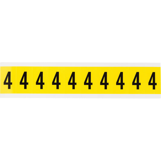Brady Repositionable Individual Number and Letter Labels, 4, 1" H, Black on Yellow