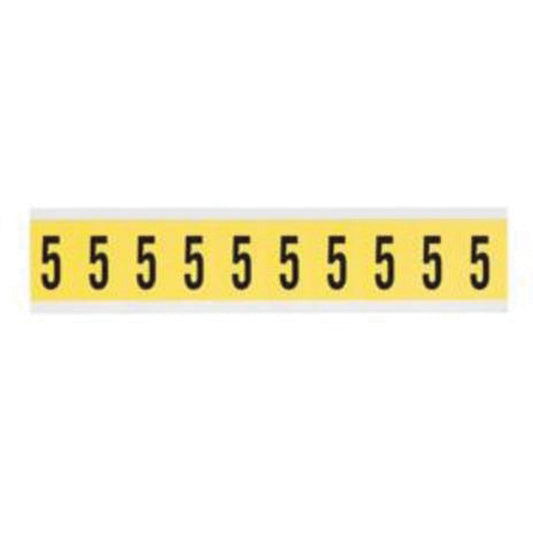 Brady Repositionable Individual Number and Letter Labels, 5, 1" H, Black on Yellow