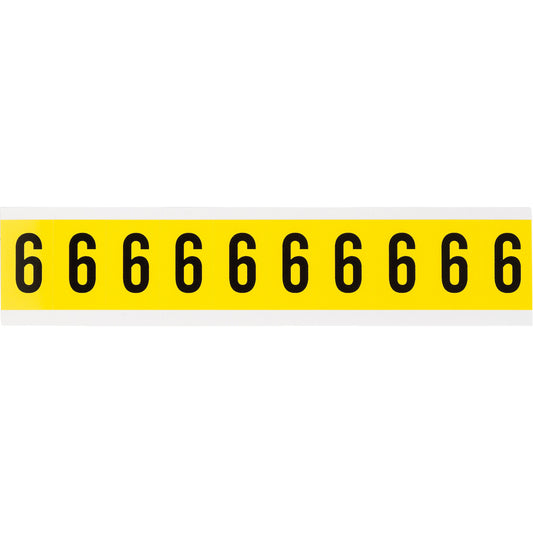Brady Repositionable Individual Number and Letter Labels, 6, 1" H, Black on Yellow