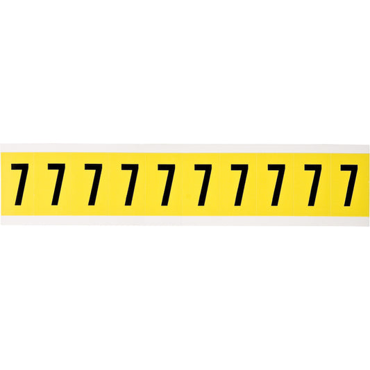 Brady Repositionable Individual Number and Letter Label, 7, 1" H, Black on Yellow