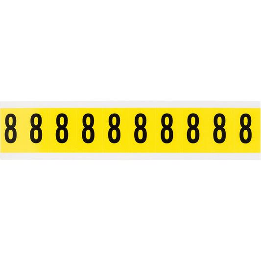 Brady Repositionable Individual Number and Letter Labels, 8, 1" H, Black on Yellow