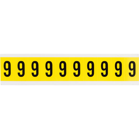 Brady Repositionable Individual Number and Letter Labels, 9, 1" H, Black on Yellow