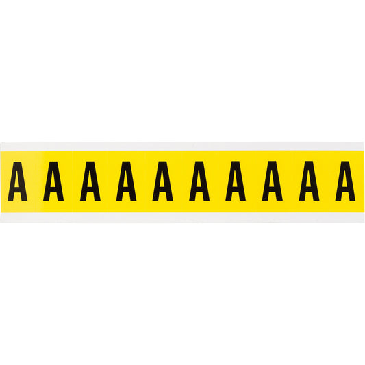 Brady Repositionable Individual Number and Letter Labels, A, 1" H, Black on Yellow