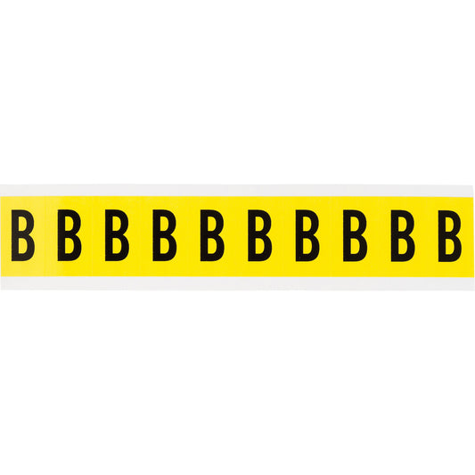 Brady Repositionable Individual Number and Letter Labels, B, 1" H, Black on Yellow