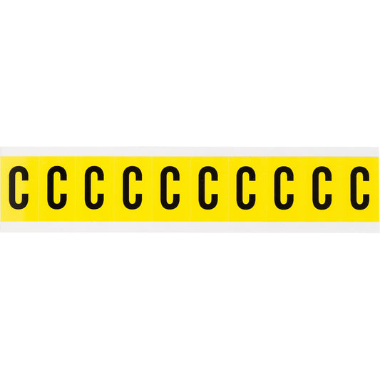 Brady Repositionable Individual Number and Letter Labels, C, 1" H, Black on Yellow