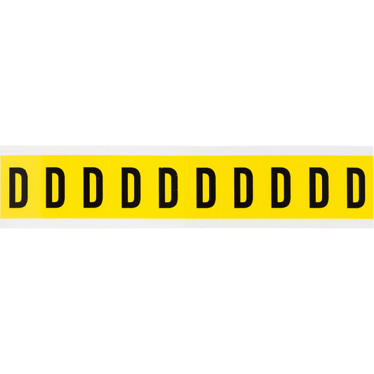 Brady Repositionable Individual Number and Letter Labels, D, 1" H, Black on Yellow