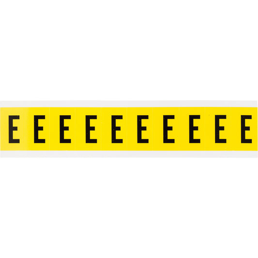 Brady Repositionable Individual Number and Letter Labels, E, 1" H, Black on Yellow