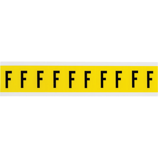 Brady Repositionable Individual Number and Letter Labels, F, 1" H, Black on Yellow