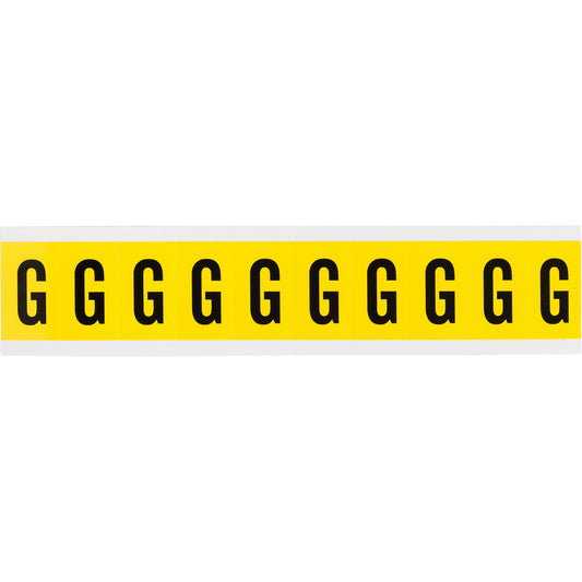 Brady Repositionable Individual Number and Letter Labels, G, 1" H, Black on Yellow