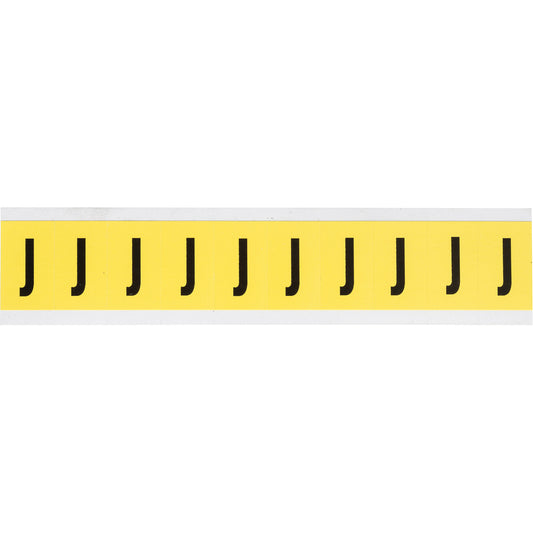Brady Repositionable Individual Number and Letter Labels, J, 1" H, Black on Yellow