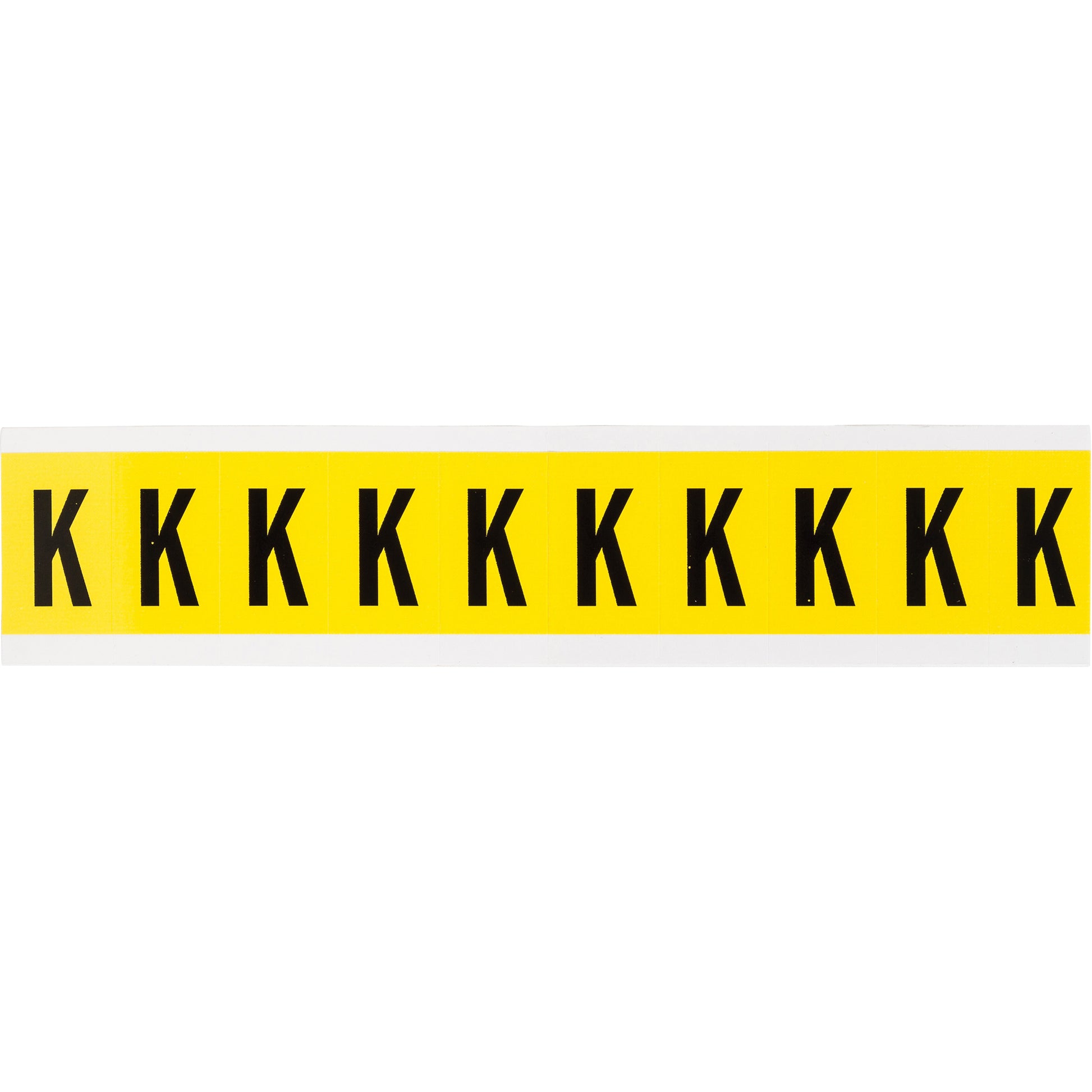 Brady Repositionable Individual Number and Letter Labels, K, 1" H, Black on Yellow