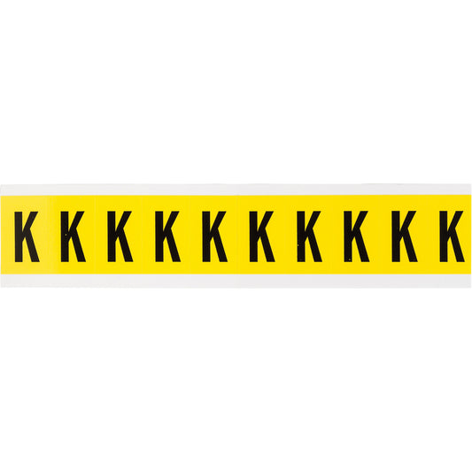 Brady Repositionable Individual Number and Letter Labels, K, 1" H, Black on Yellow
