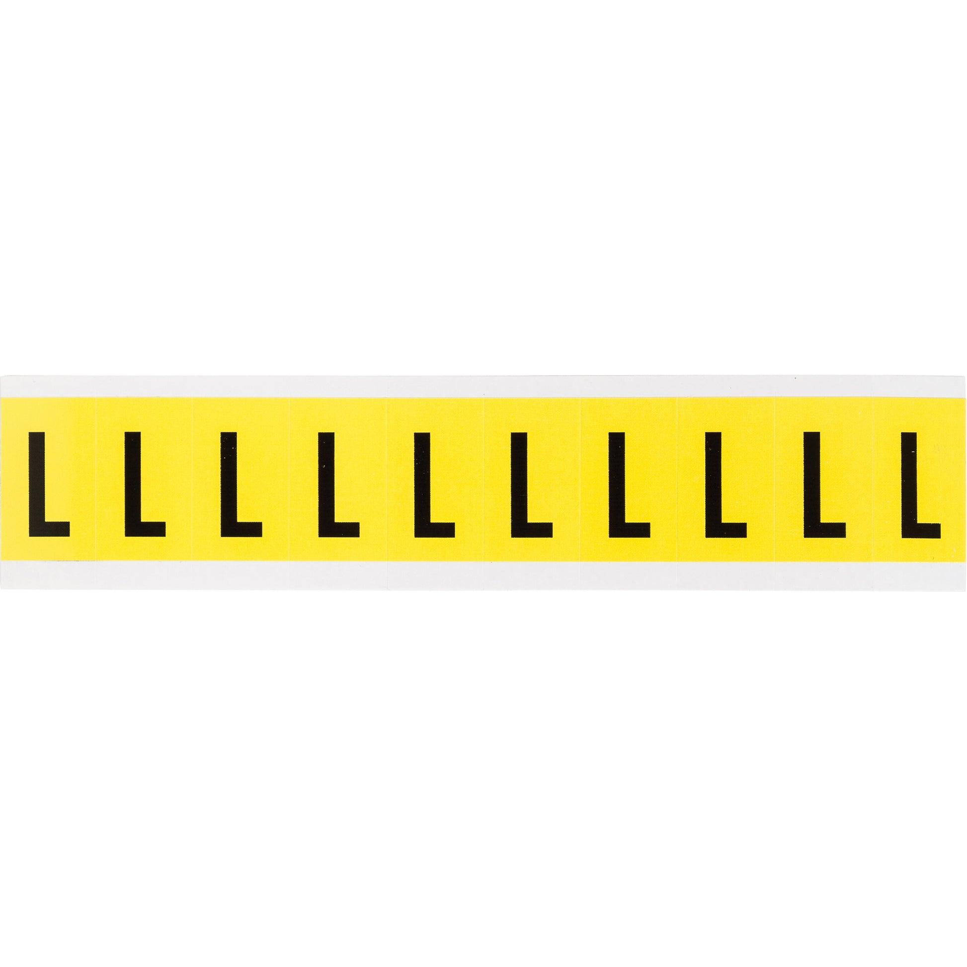Brady Repositionable Individual Number and Letter Labels, L, 1" H, Black on Yellow