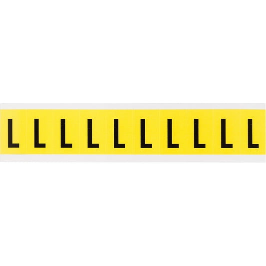 Brady Repositionable Individual Number and Letter Labels, L, 1" H, Black on Yellow
