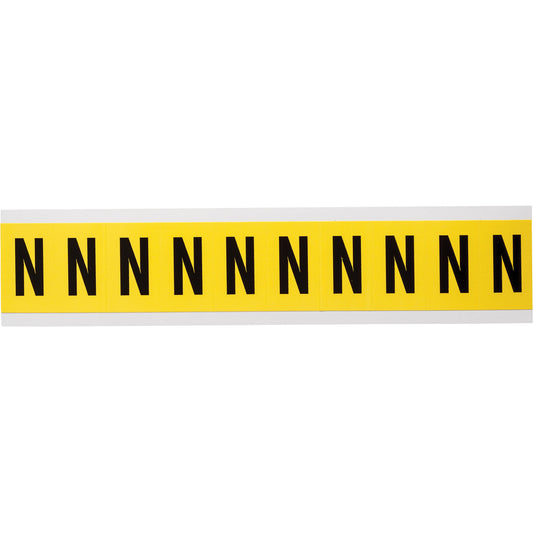 Brady Repositionable Individual Number & Letter Labels, N, 1" H, Black on Yellow