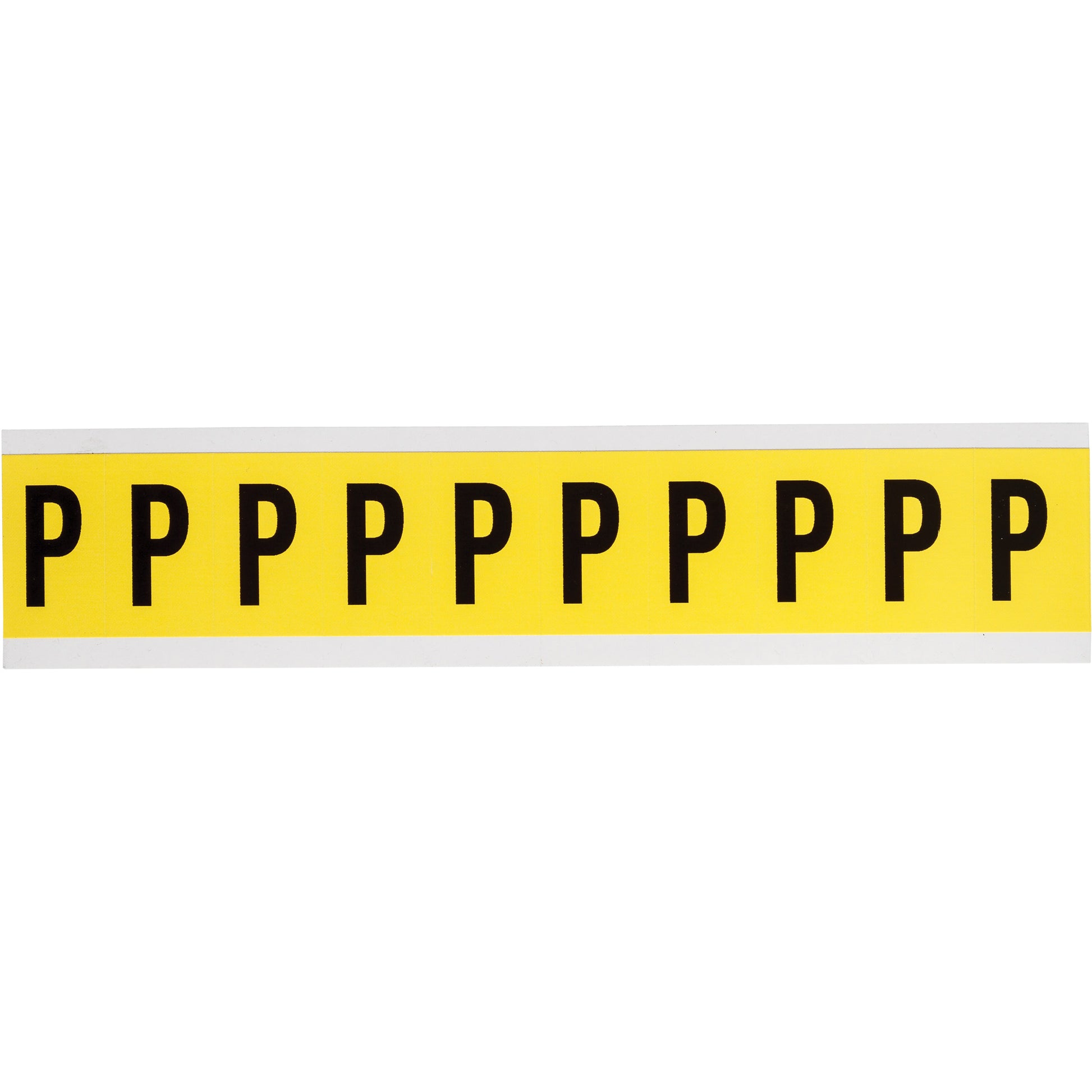 Brady Repositionable Individual Number & Letter Labels, P, 1" H, Black on Yellow
