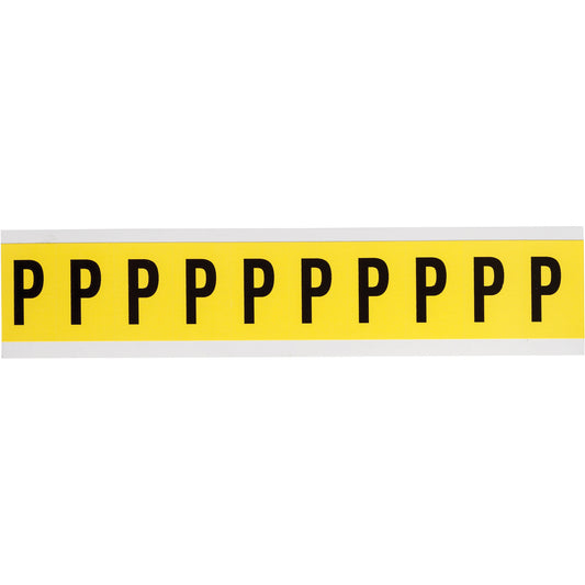 Brady Repositionable Individual Number & Letter Labels, P, 1" H, Black on Yellow