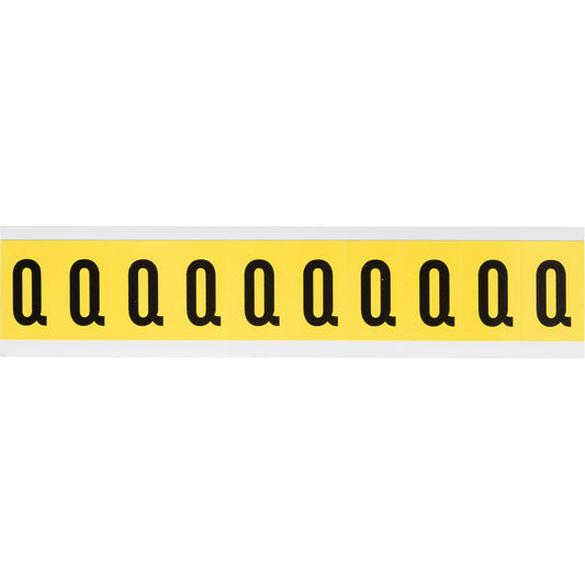 Brady Repositionable Individual Number & Letter Labels, Q, 1" H, Black on Yellow
