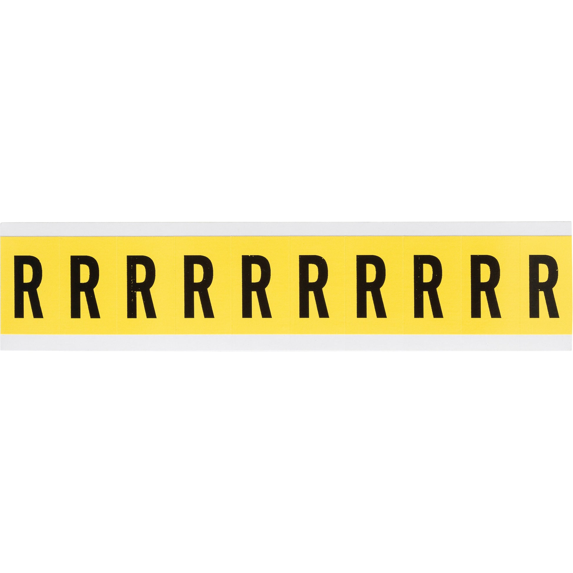 Brady Repositionable Individual Number & Letter Labels, R, 1" H, Black on Yellow
