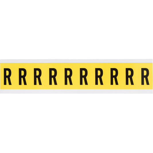 Brady Repositionable Individual Number & Letter Labels, R, 1" H, Black on Yellow