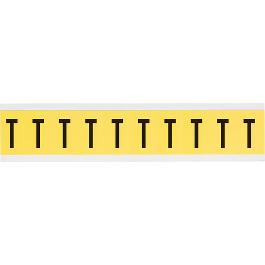 Brady Repositionable Individual Number & Letter Labels, T, 1" H, Black on Yellow