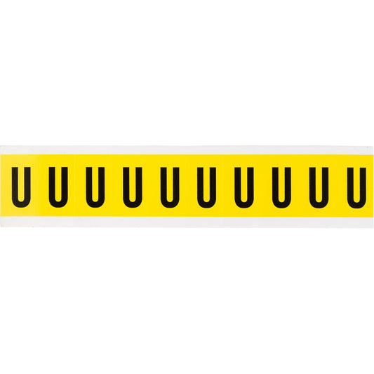 Brady Repositionable Individual Number & Letter Label, U, 1" H, Black on Yellow