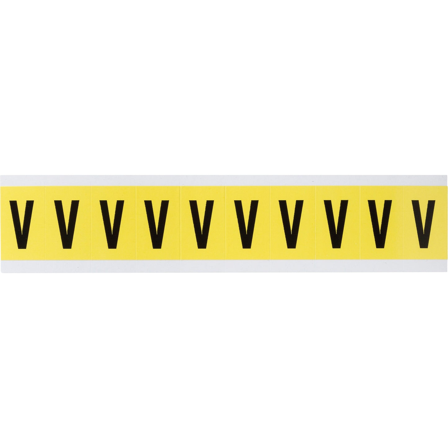 Brady Repositionable Individual Number & Letter Labels, V, 1" H, Black on Yellow