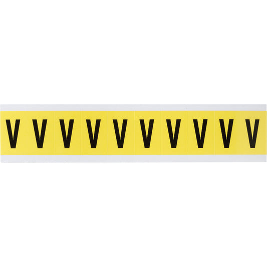 Brady Repositionable Individual Number & Letter Labels, V, 1" H, Black on Yellow