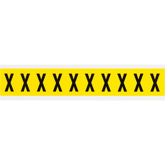 Brady Repositionable Individual Number & Letter Labels, X, 1" H, Black on Yellow