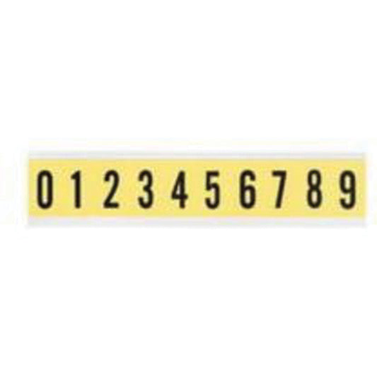 Brady Repositionable Individual Number and Letter Label Set, 0 to 9, 1" H, Black on Yellow