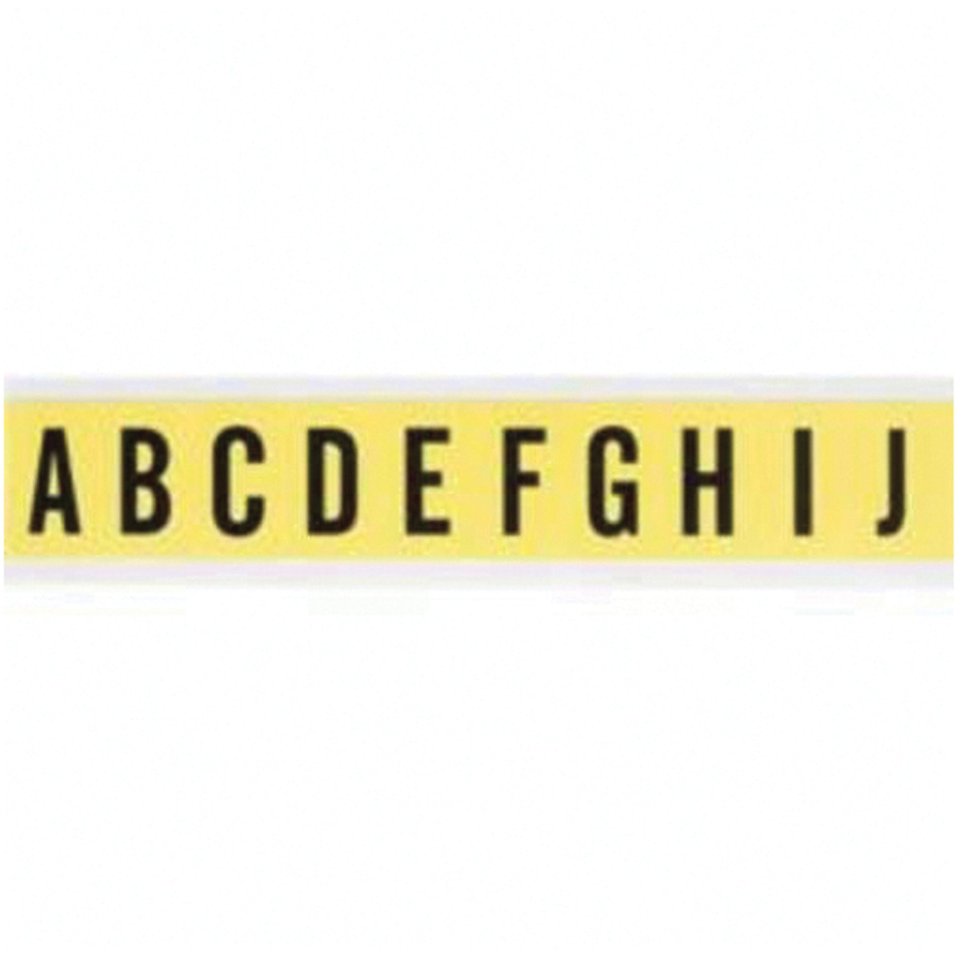 Brady Repositionable Individual Number and Letter Labels, A/B/C/D/E/F/G/H/I/J, 1" H, Black on Yellow