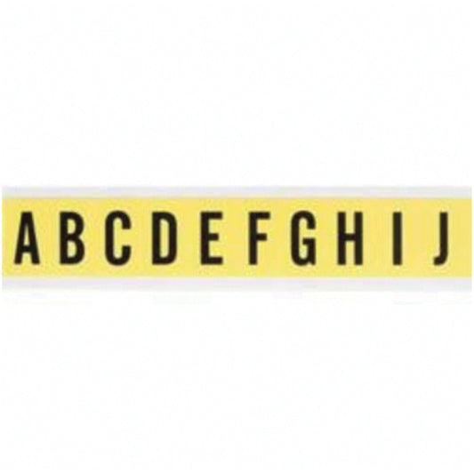 Brady Repositionable Individual Number and Letter Labels, A/B/C/D/E/F/G/H/I/J, 1" H, Black on Yellow