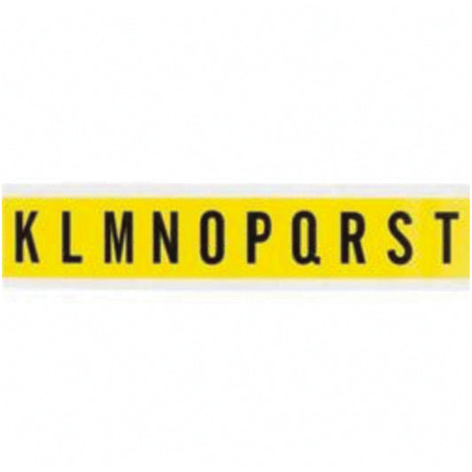 Brady Repositionable Individual Number and Letter Labels, K/L/M/N/O/P/Q/R/S/T, 1" H, Black on Yellow