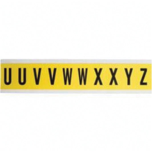 Brady Repositionable Individual Number and Letter Labels, U/V/W/X/Y/Z, 1" H, Black on Yellow