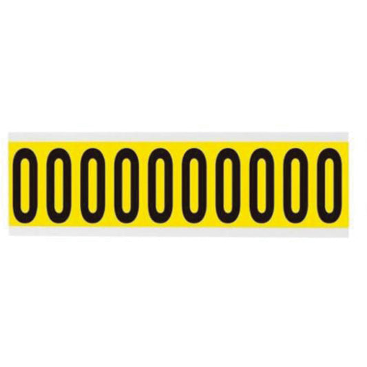Brady Repositionable Individual Number and Letter Labels, 0, 2" H, Black on Yellow