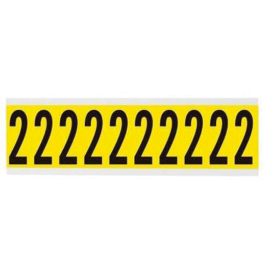Brady Repositionable Individual Number and Letter Labels, 2, 2" H, Black on Yellow