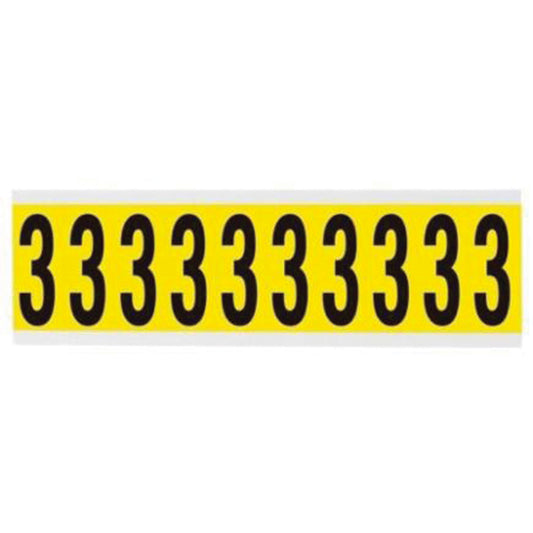 Brady Repositionable Individual Number and Letter Labels, 3, 2" H, Black on Yellow