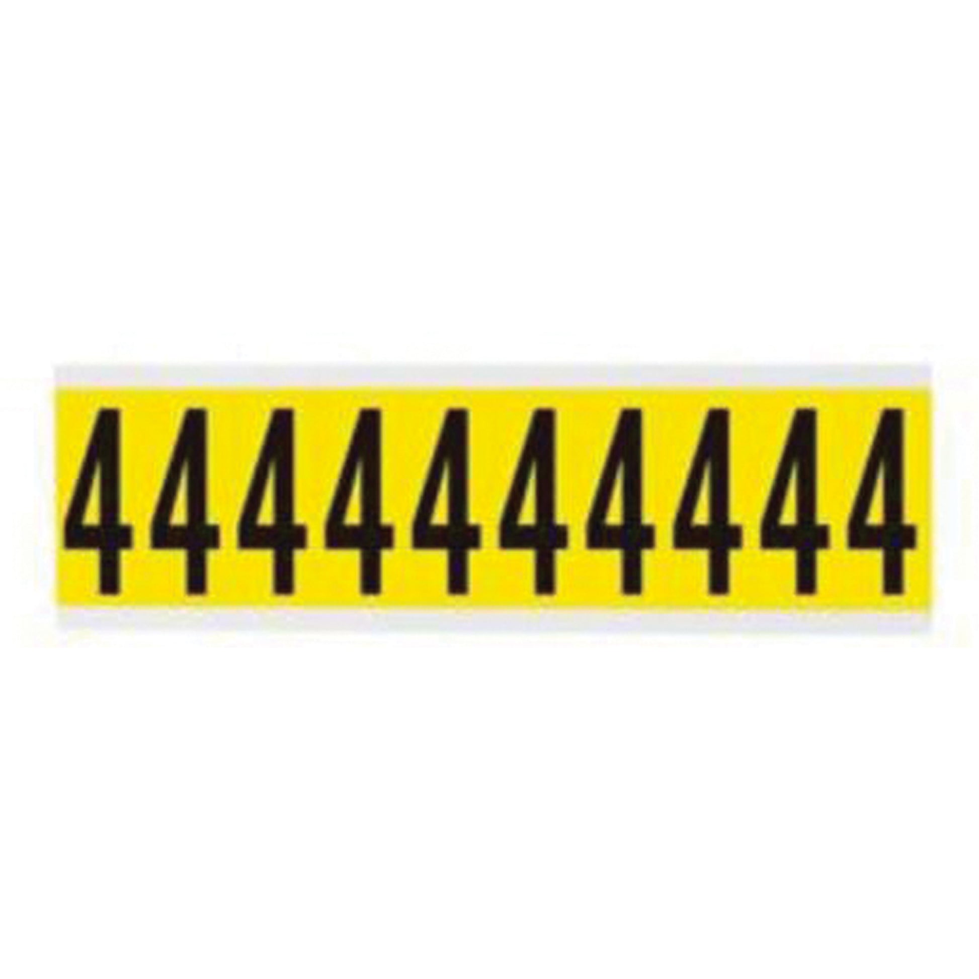 Brady Repositionable Individual Number and Letter Labels, 4, 2" H, Black on Yellow