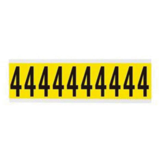 Brady Repositionable Individual Number and Letter Labels, 4, 2" H, Black on Yellow