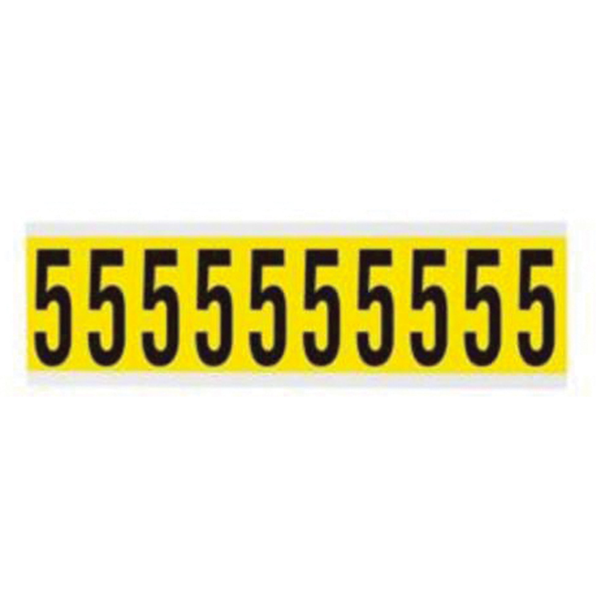 Brady Repositionable Individual Number and Letter Labels, 5, 2" H, Black on Yellow