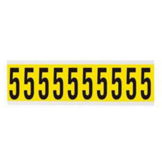 Brady Repositionable Individual Number and Letter Labels, 5, 2" H, Black on Yellow