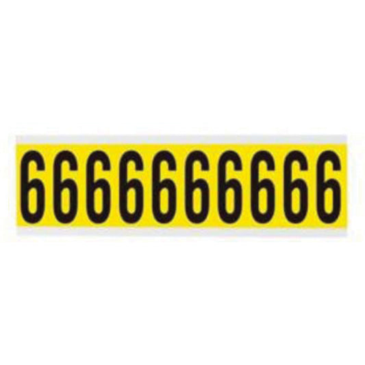 Brady Repositionable Individual Number and Letter Labels, 6, 2" H, Black on Yellow
