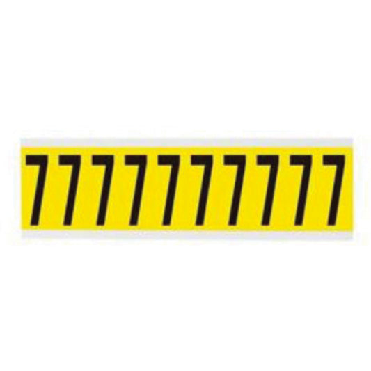 Brady Repositionable Individual Number and Letter Label, 7, 2" H, Black on Yellow
