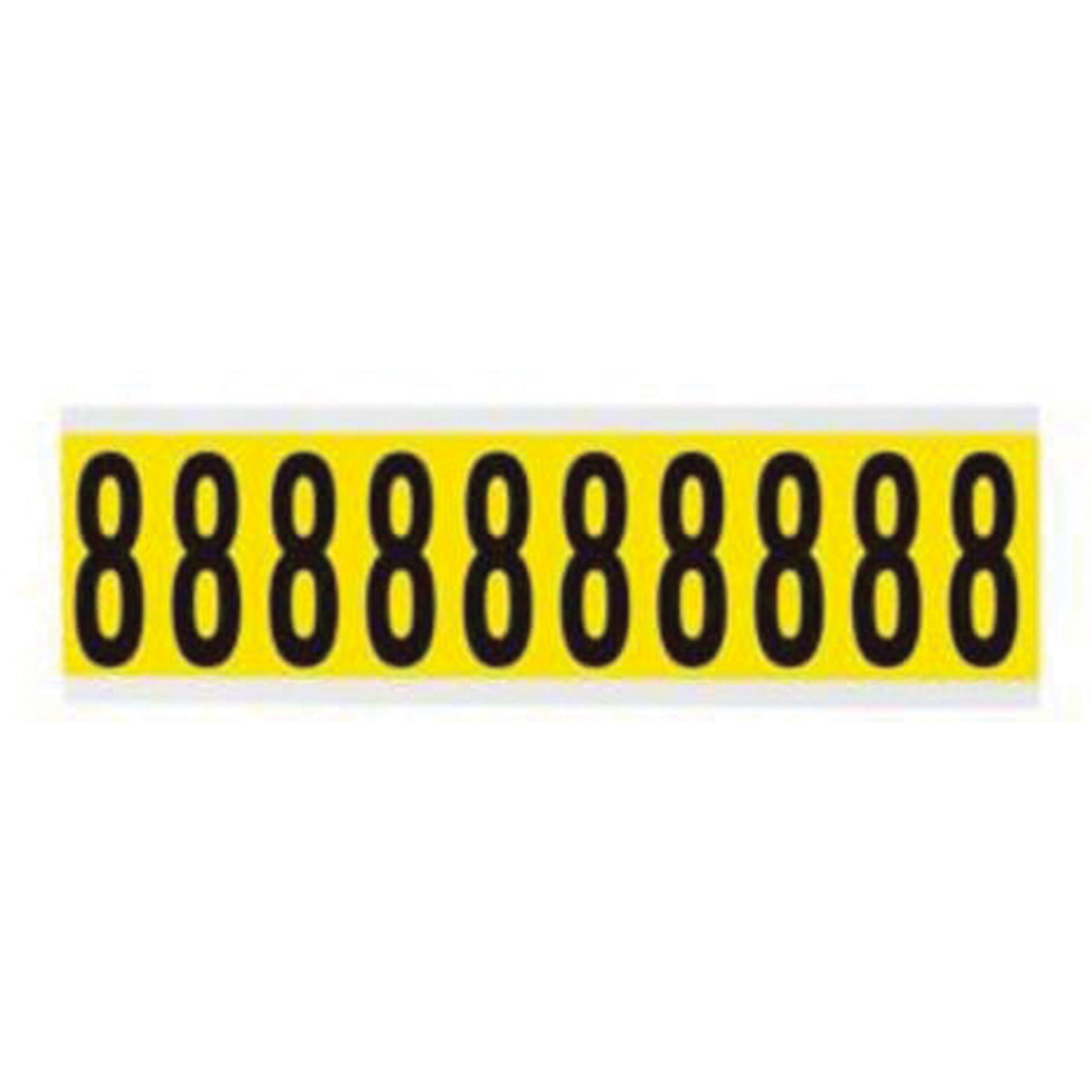 Brady Repositionable Individual Number and Letter Labels, 8, 2" H, Black on Yellow