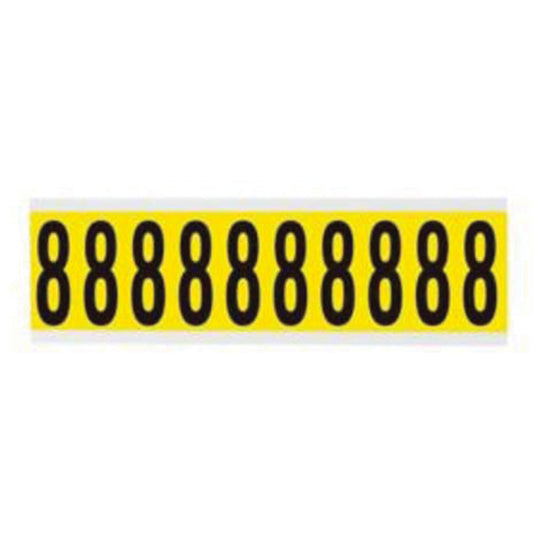Brady Repositionable Individual Number and Letter Labels, 8, 2" H, Black on Yellow