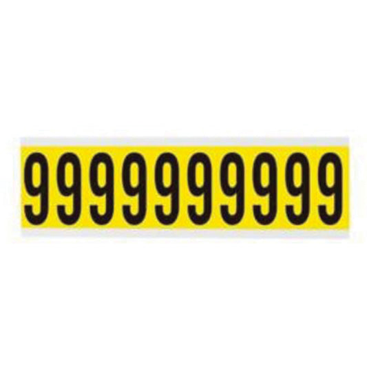 Brady Repositionable Individual Number and Letter Labels, 9, 2" H, Black on Yellow